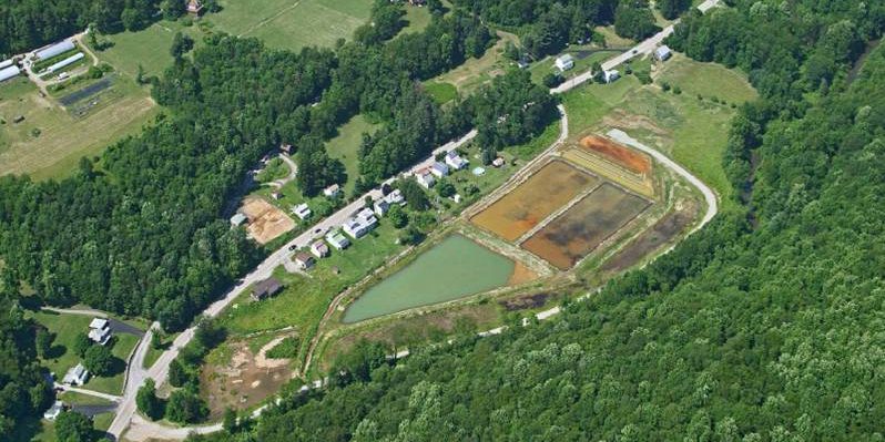 Aerial photo of the Anna and Steve Gdosky Indian Creek Restoration System courtesy of the Department of Environmental Protection.
